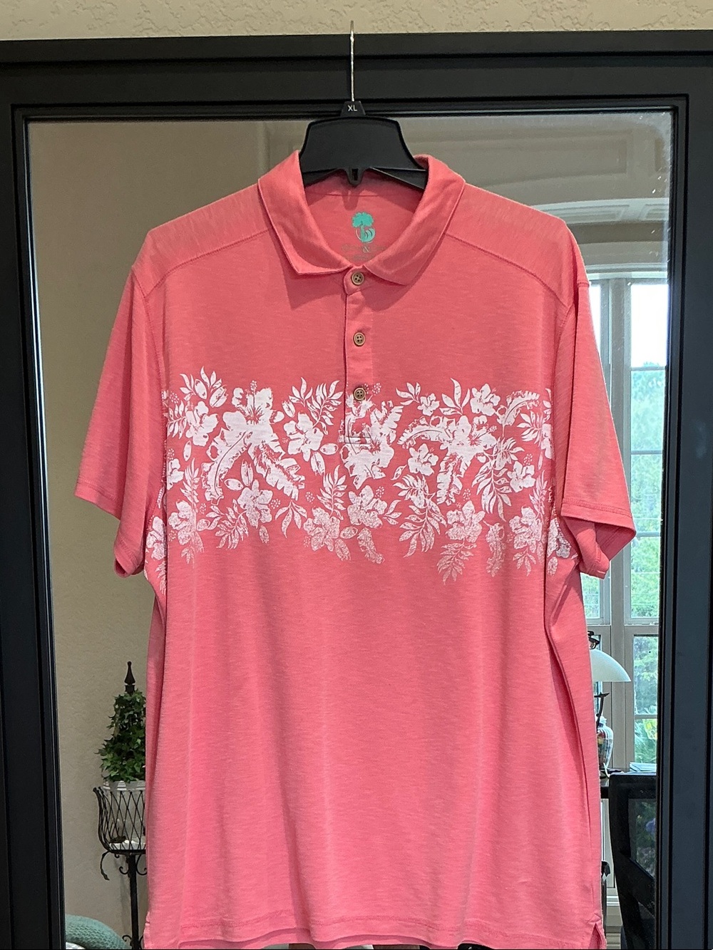 Men's Coral Floral-Panel Polo Shirt